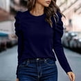 thumbnail image 2 of CLOISE Women's Blouses Dressy Casual Crew Neck Shirt Solid Color Long Sleeve Pullover Elegant Outfits Clothes Navy M, 2 of 8