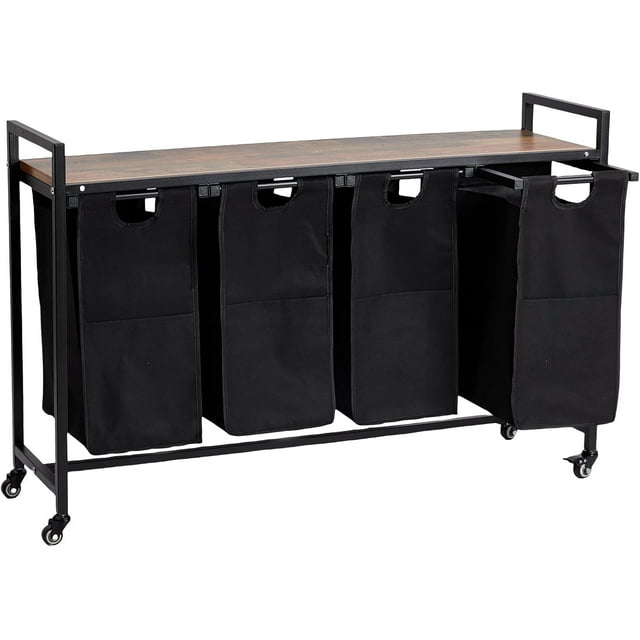 Triple Laundry Hamper with Shelf – Multi-Basket Organizer with Pull-Out and Removable Bags