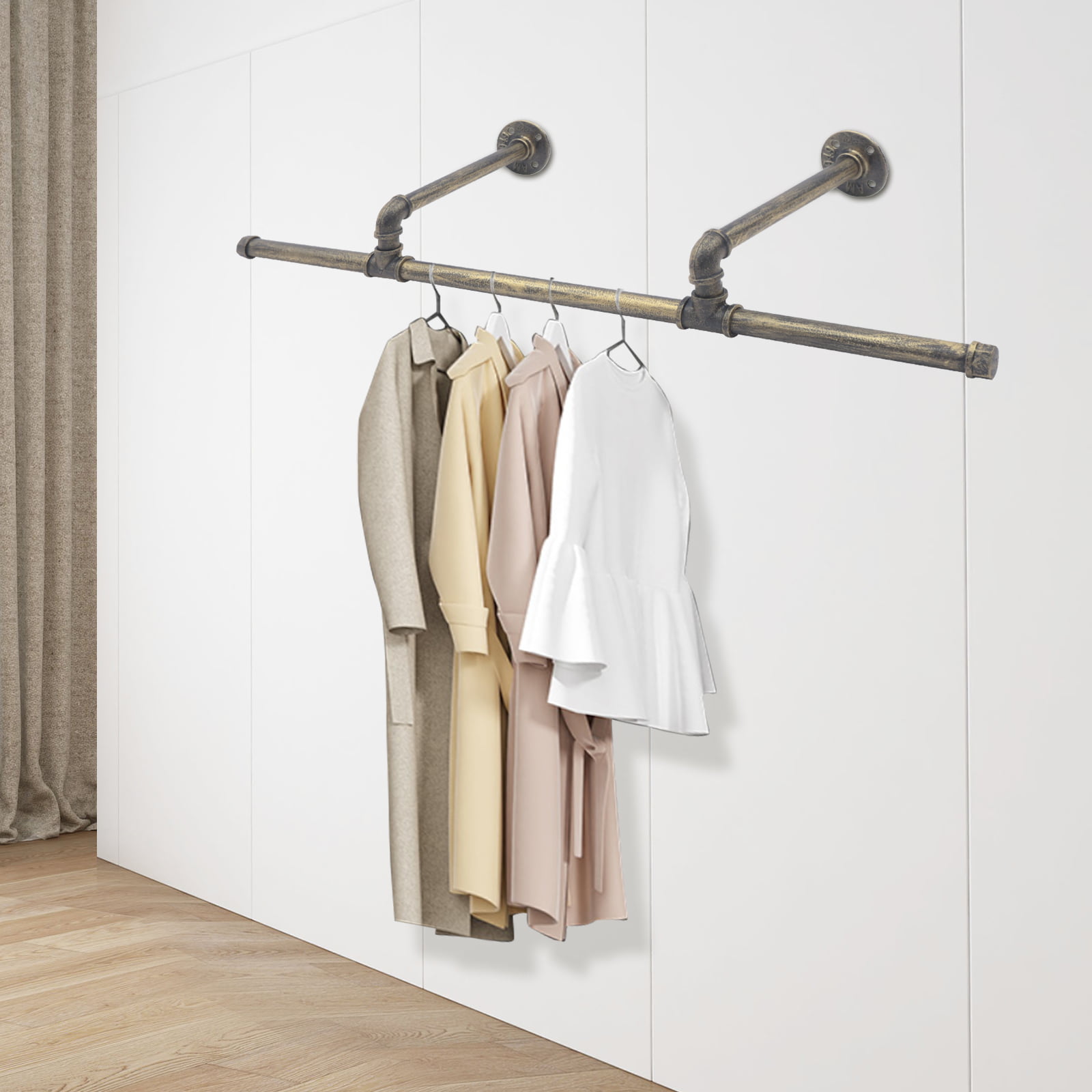 Miumaeov Wall-Mounted Clothes Rod Industrial Pipe Clothes Hanging Rack ...