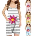 thumbnail image 4 of Odeerbi 5-13 Años Niñas Pantalones Cortos de Verano Sudadera Rayas Flor Impresión Camisola Romper Transpirable Cómodo Colgante Combinado Bib Pantalones Cortos Generales, 4 of 4