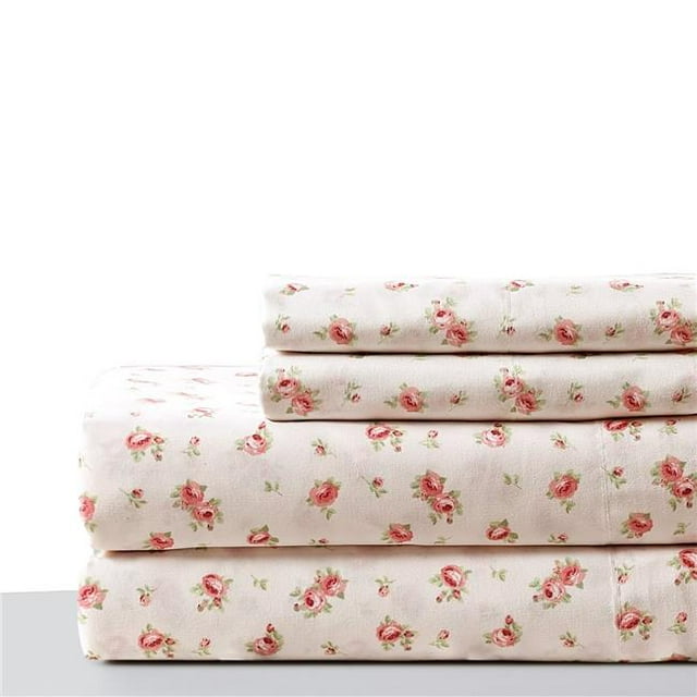 Benzara BM202210 Melun Rose Pattern California Très Grand Size Sheet Set&44; Rose & Blanc - 4 Pièces