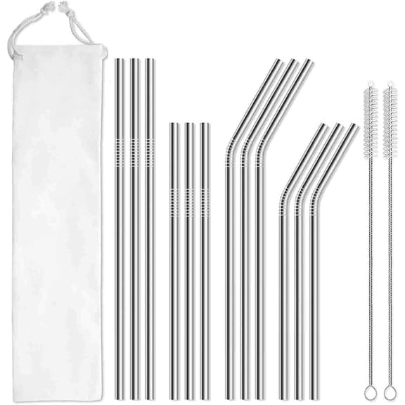 Reusable Metal Straws,15 Pcs, Long Stainless Steel Straws, Drink Bubble Milk Tea\/Water\/Milk\/Jelly\/Bubble Tea