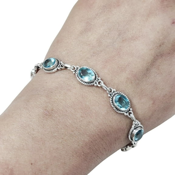 AAA Blue Topaz Bracelet, Natural Blue Topaz Gemstone Bracelet, December Birthstone, 925 Sterling Silver jewelry, Silver bracelet, Anniversary Gift, Womens Bracelet Bangle Gift, Handmade Bracelet