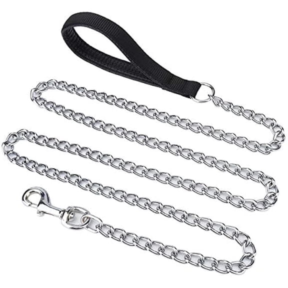 Eryueer Metal Dog Leash Chew Proof 4FT-6FT Heavy Duty Sturdy Pet Chain Leash with Padded Handle for Large Medium Dogs 180cm/3mm-Black