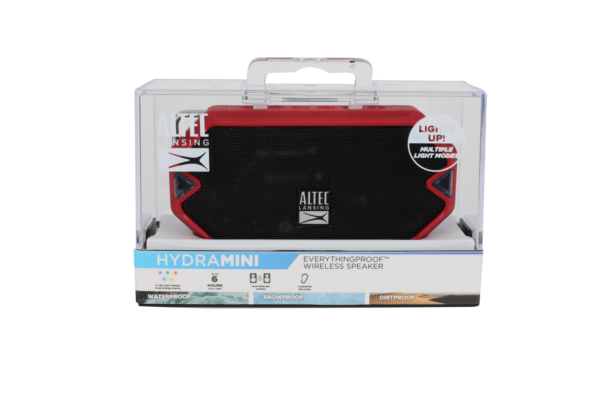 Altec Lansing HydraMini EverythingProof Wireless Portable Bluetooth Speaker, Red, 6 Hours Playtime, LED Lights, IP67 Waterproof, IMW1000-TRD