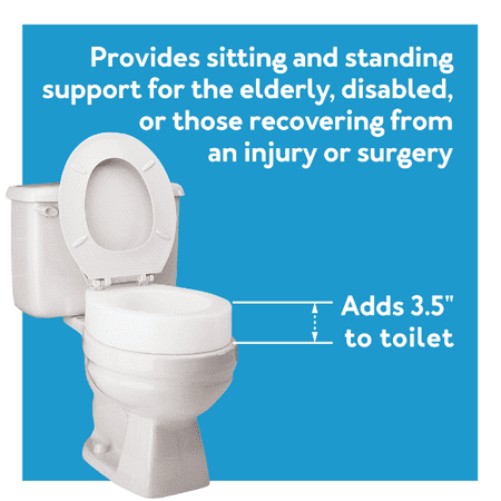 Carex Raised Toilet Seat Elevator with Easy Installation, Adds 3.5 in Height, White, 300 lb Limit