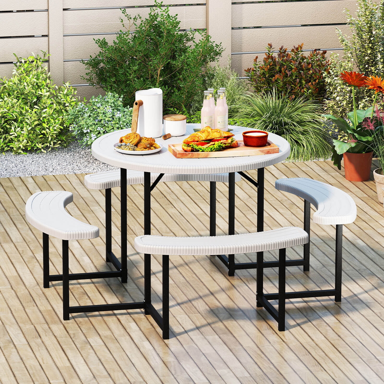 Costway, Indoor Outdoor Folding Picnic Table Bench Set, 54