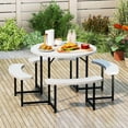 thumbnail image 1 of Costway Ensemble de Table de Pique-Nique Ronde avec Banc, 4 Bancs, Trou pour Parasol, Plateau Toutes Saisons, Blanc, 1 of 10