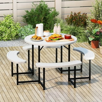 Dextrus 6ft Picnic Table Bench Set, Steel Frame, Wooden Texture