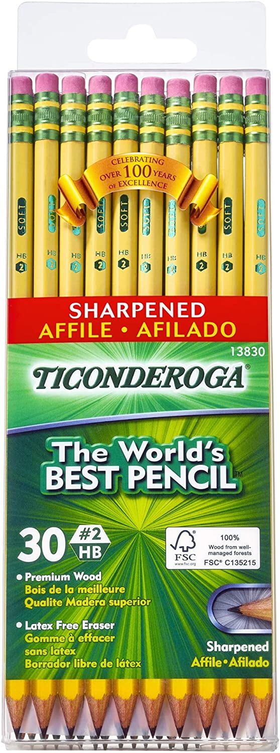 Pre-Sharpened Graphite #2 HB Soft Yellow 30-Pack Wood-Cased Ticonderoga Pencils 
