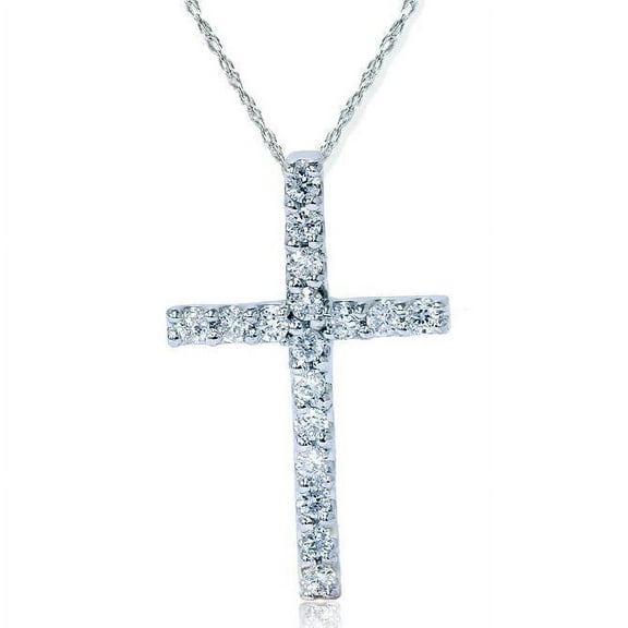 Pompeii 1/6ct Diamond Cross Pendant 14K White Gold 1/2" (G/H,VS)