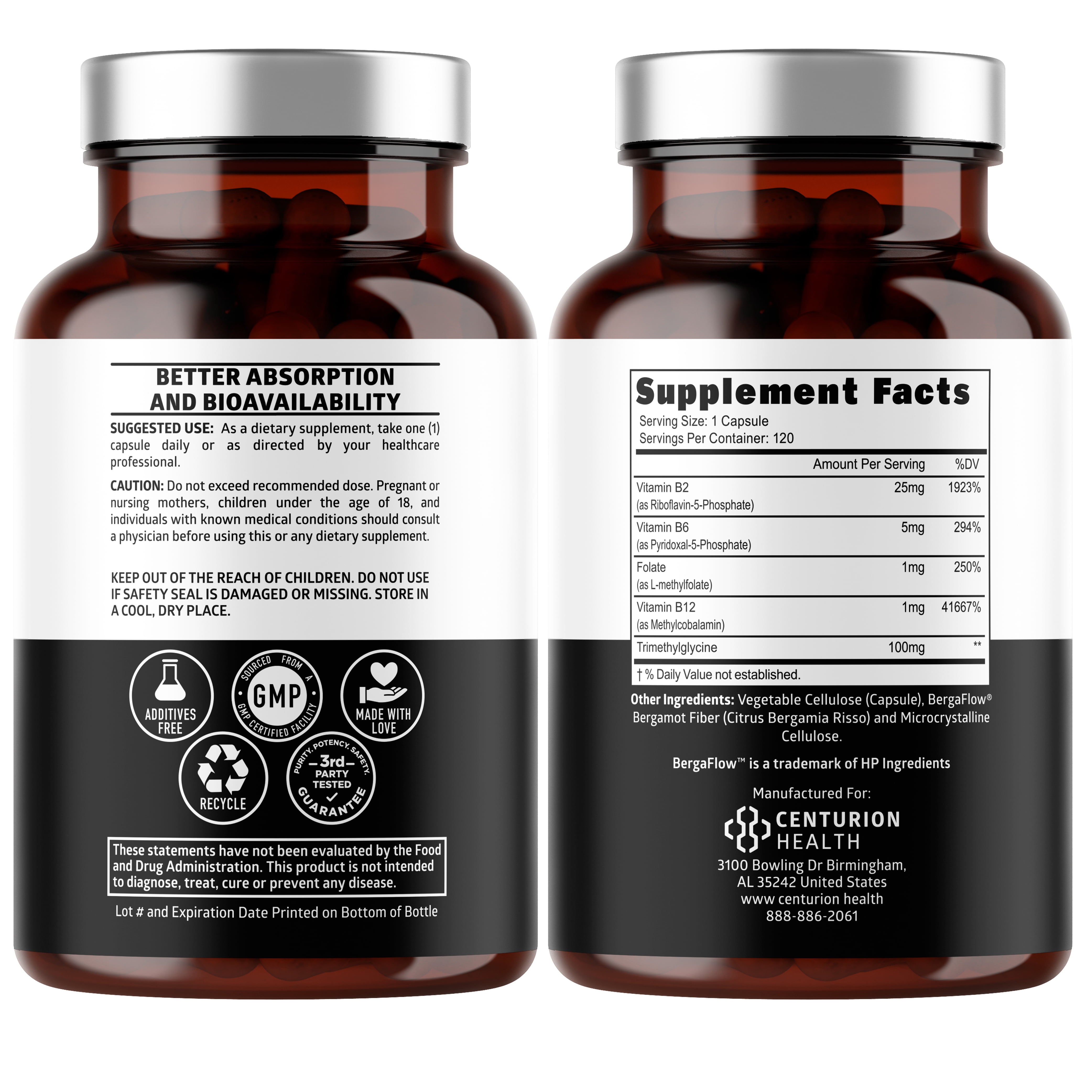 Methylated Multivitamin for Women & Men, Natural Daily Multivitamins with Folate, Vitamin B12, Vitamin B2 and B6, Non-GMO, Gluten-Free, 120 Caps