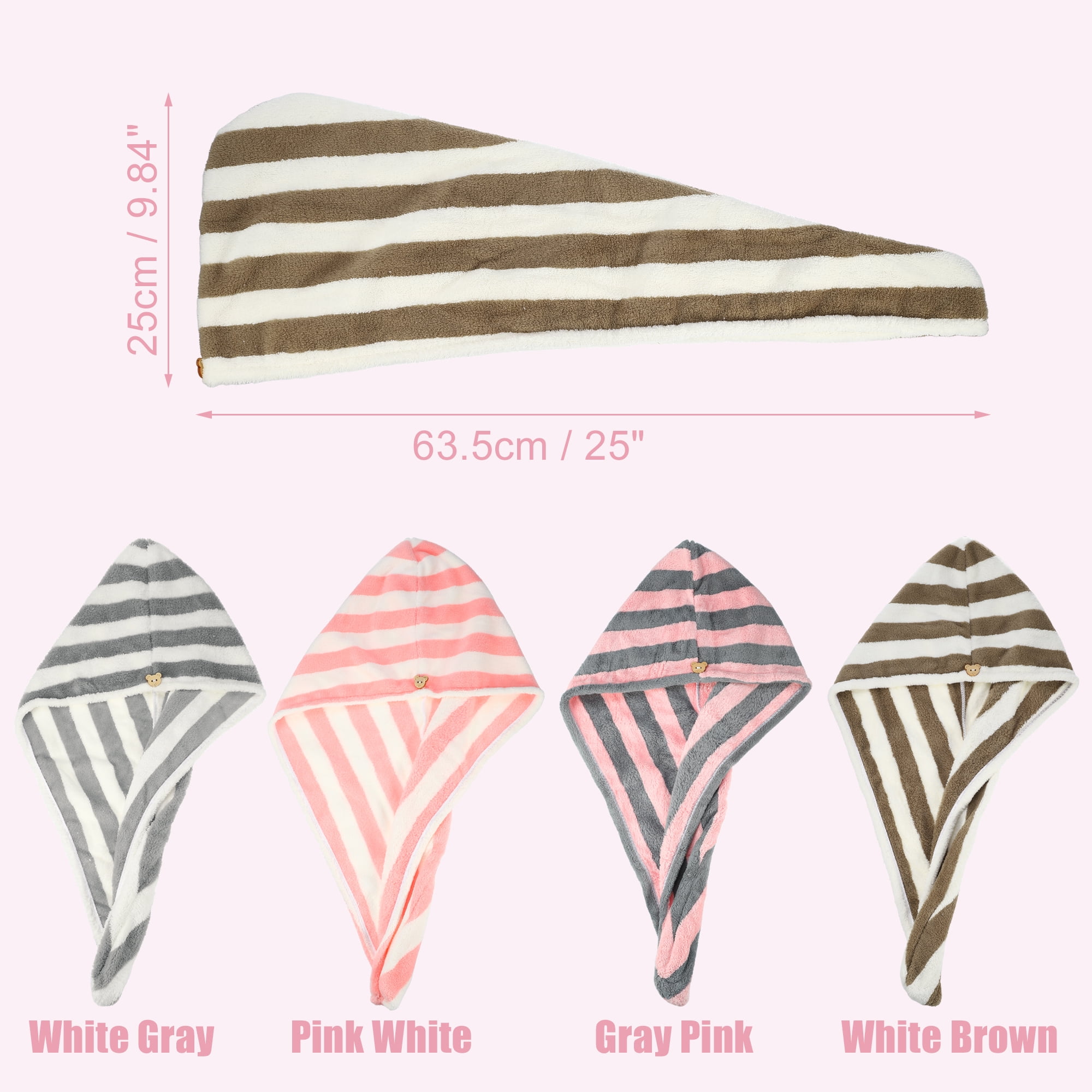 Unique Bargains 3 Pcs Lightweight Strong Absorbent Hair Drying Towel Pink White Brown