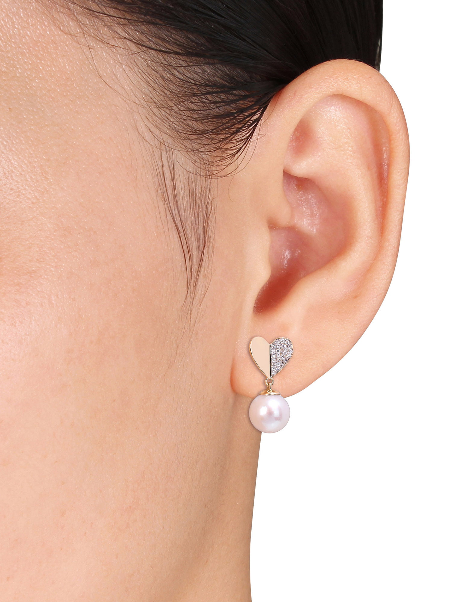 Mia Diamonds 14k Yellow Gold 8-9mm Grey Round FW Cultured Pearl Stud Earrings 