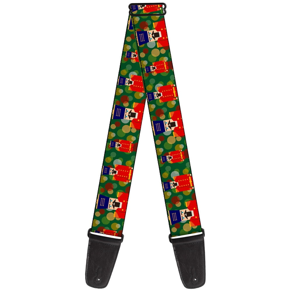 Buckle-Down Guitar Strap, Christmas Nutcracker Polka Dots Greens Gold Red, 2 Inches Wide