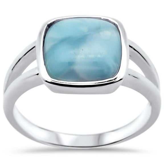 Cushion Cut Natural Larimar Split Shank Ring Sterling Silver Size 8