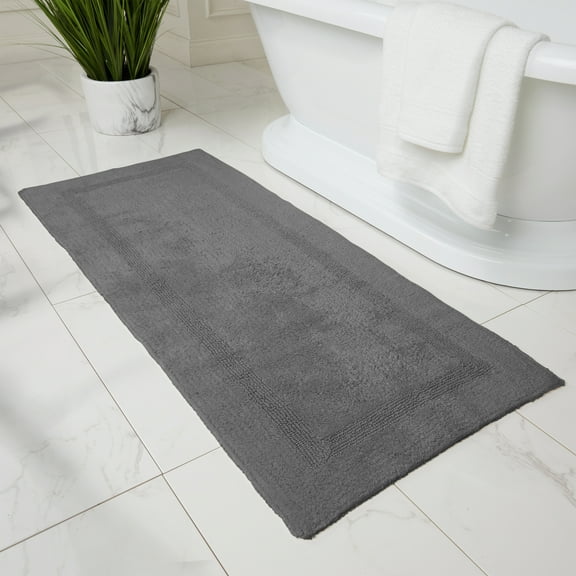 Fabstyles 100% Cotton Reversible Bath Rug Runner 3200 GSM Soft & Absorbent Heavyweight Bath Mat, Grey, 24x60