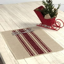 Ashton & Willow Antique Creme Red White Seasonal Decor Vintage Burlap Stripe Cotton Stenciled Cotton Burlap Striped Rectangle Placemat Set of 6
