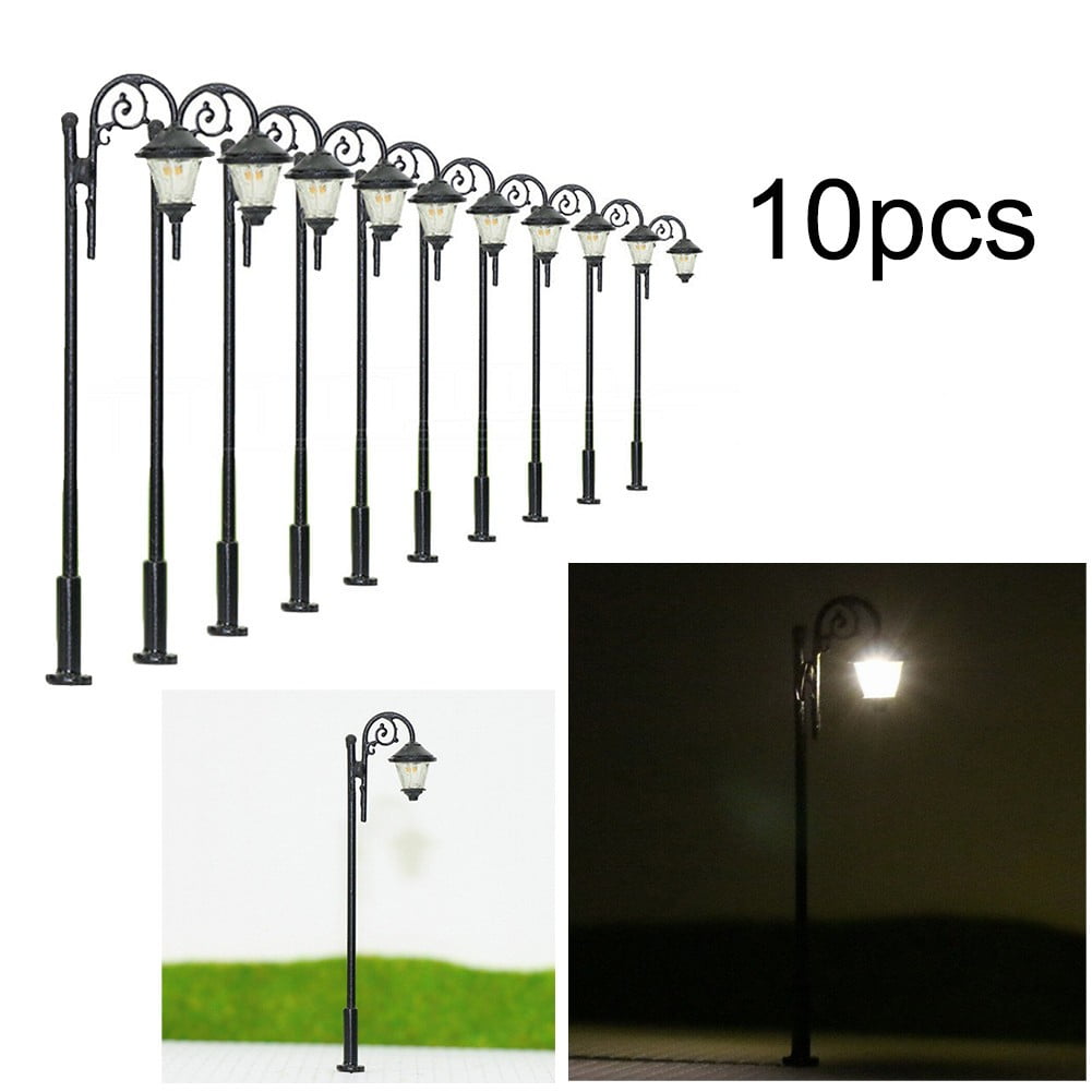 10Pcs HO OO Scale 1:75 Model Lampost LED Street Lamp Part Railway Garden Layout 