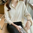 thumbnail image 5 of Womens Summer Outfits, Womens Tops, Elegant Women's Blouse Satin Silk Button Up Casual Loose-Fitting Long Sleeve Work Shirt for Effortless Style, 5 of 7