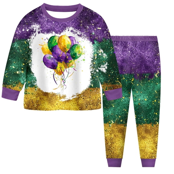 Staki Toddler Sets for Girls Toddler Girl Mardi Gras Outfit Long Sleeve Sweatshirt Pants Kids Carnival Clothes 2-9Y(Purple,7-8 Years)
