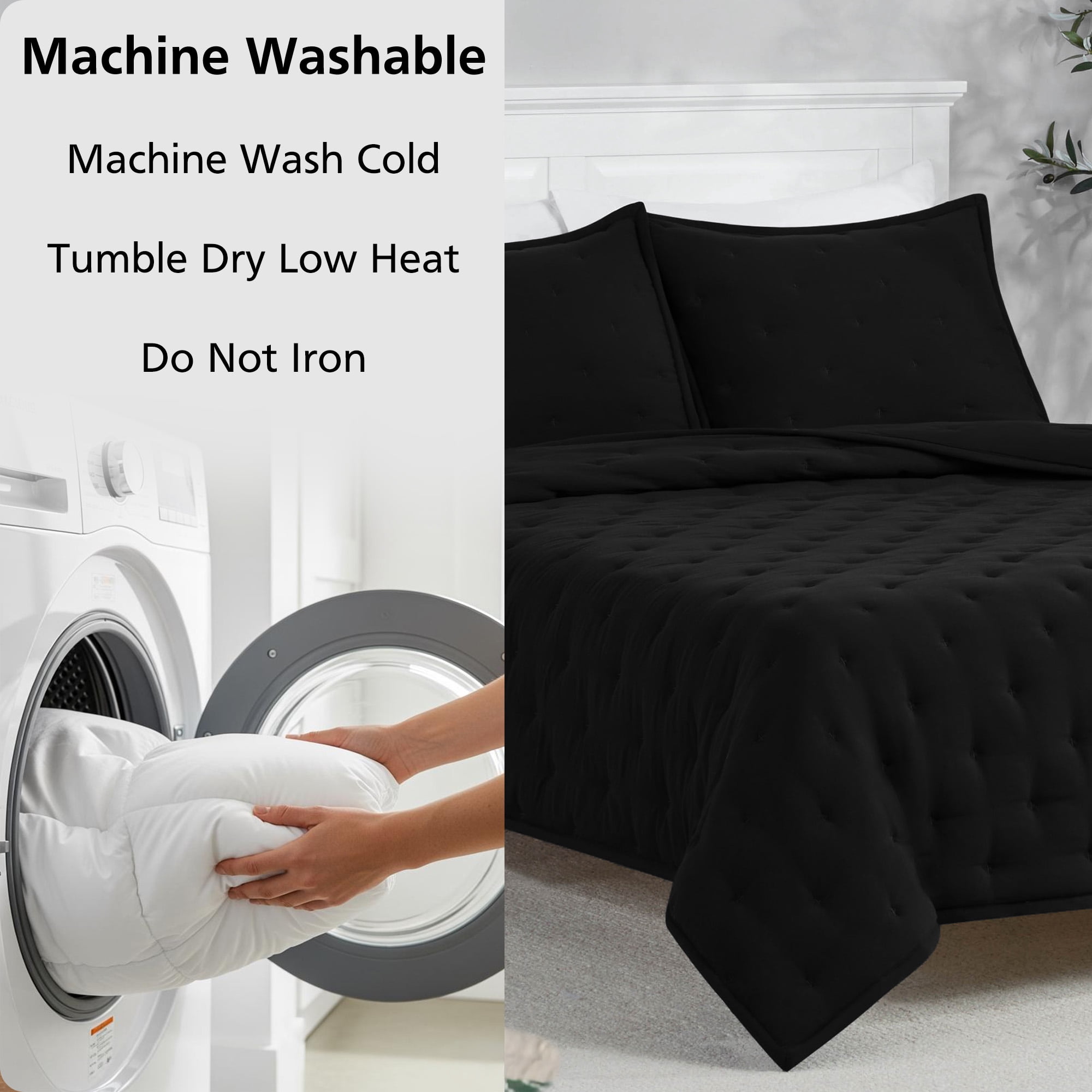 Mainstays King Comforter Set, All-Season, 3-Piece, Black