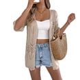 thumbnail image 3 of NTACZA Crochet Cardigans for Women Trendy Casual Solid Open Front 3/4 Sleeve Work Regular Sweater Yellow, 3 of 8