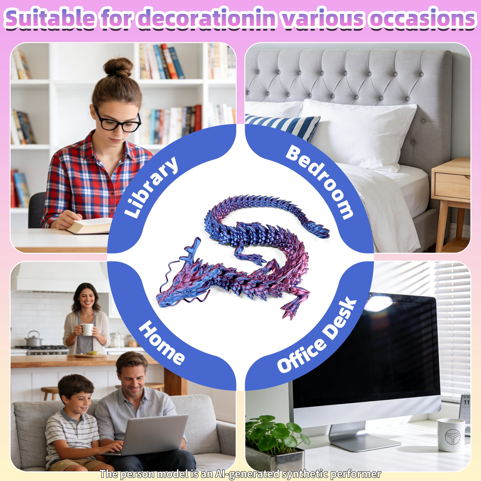 3D Printed Dragon Egg, Colorful 3D Printer Articulated Dragon Toy for Kids, 23.5 inch 3D Printed Easter Dragon ADHD Fidget Toys , Office Desk Figurine Decor