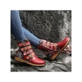 thumbnail image 4 of Frontwalk Womens Booties Zip Up Ankle Boot Mid Calf Flat Boots Casual Retro Bootie Ladies Buckle Strap Winter Shoes Red 8.5, 4 of 6