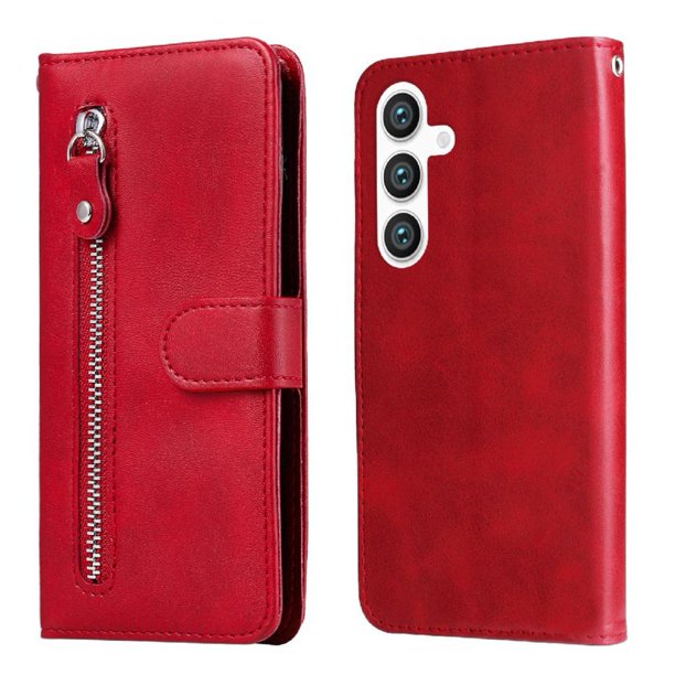 Estuche de Cuero PU con Cierre para Samsung Galaxy S25 , Funda Protectora con Billetera y Correa