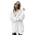 thumbnail image 6 of Women Winter Jacket Double-sided Wear Thick Fleece Hooded Pockets Mid Length Solid Color Warm Casual Daily Wear Long Coat, 6 of 7