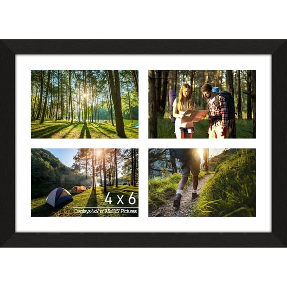 4"x6" Photo Collage Frame 4 Openings, Black Wood Frame, White Mat