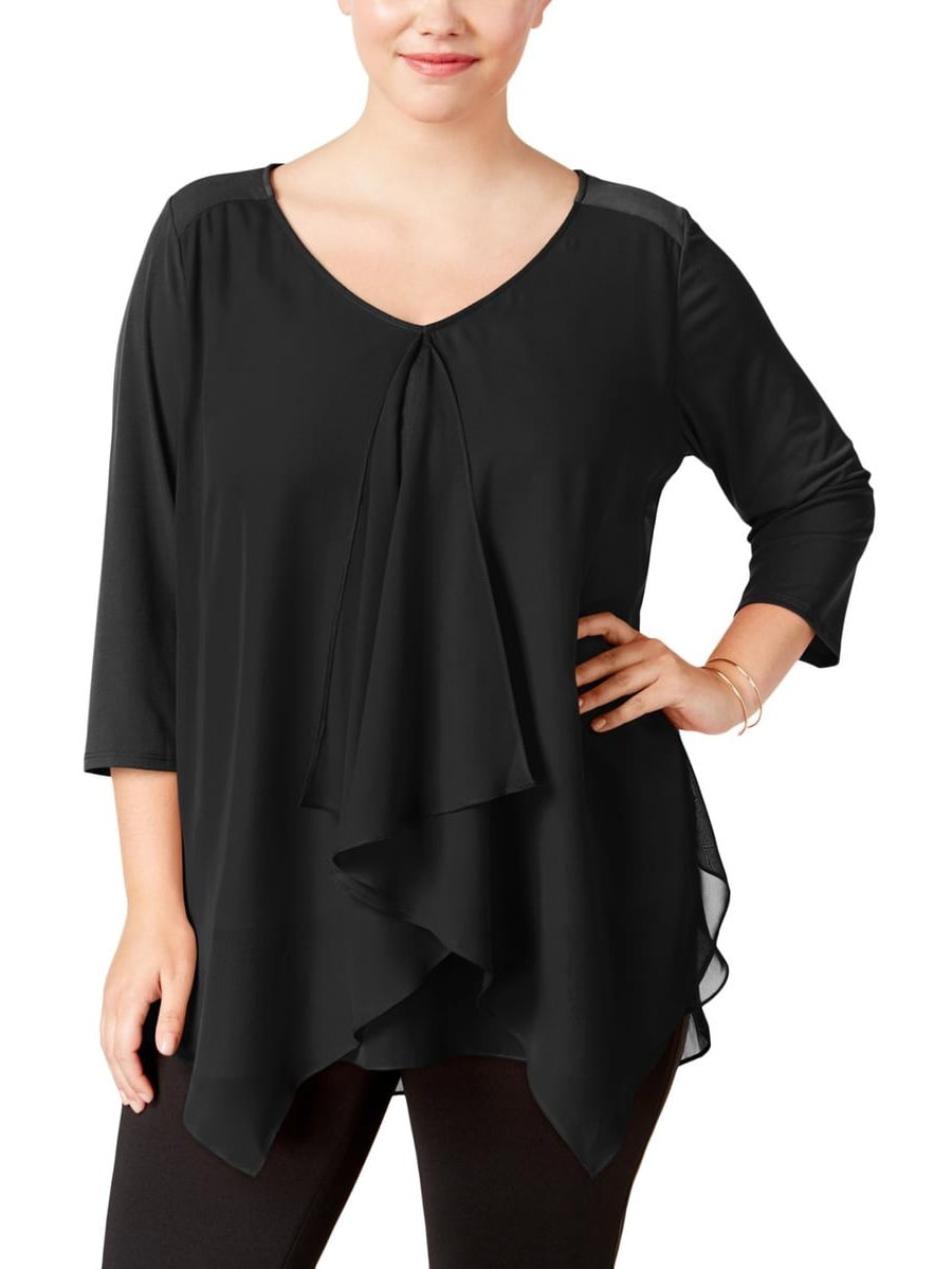 NY Collection - NY Collection Womens Plus Sheer Handkerchief Hem Blouse ...