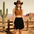 thumbnail image 3 of Fringe Skirt for Women Western Cowgirl Faux Suede A Line Mini Skirt Tassel Skirt Country Concert Outfits, 3 of 5