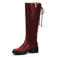 thumbnail image 3 of FSJ Women Lace Up Back Knee High Fashion Boots Round Toe Side Zipper Low Chunky Heels Tie Riding Booties Shoes Size 8 Red, 3 of 4
