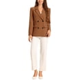 thumbnail image 2 of INSPIRE CHIC Women's Jacket Notched Lapel Double Breasted Padded Shoulder Blazer Coffee Brown L, 2 of 6