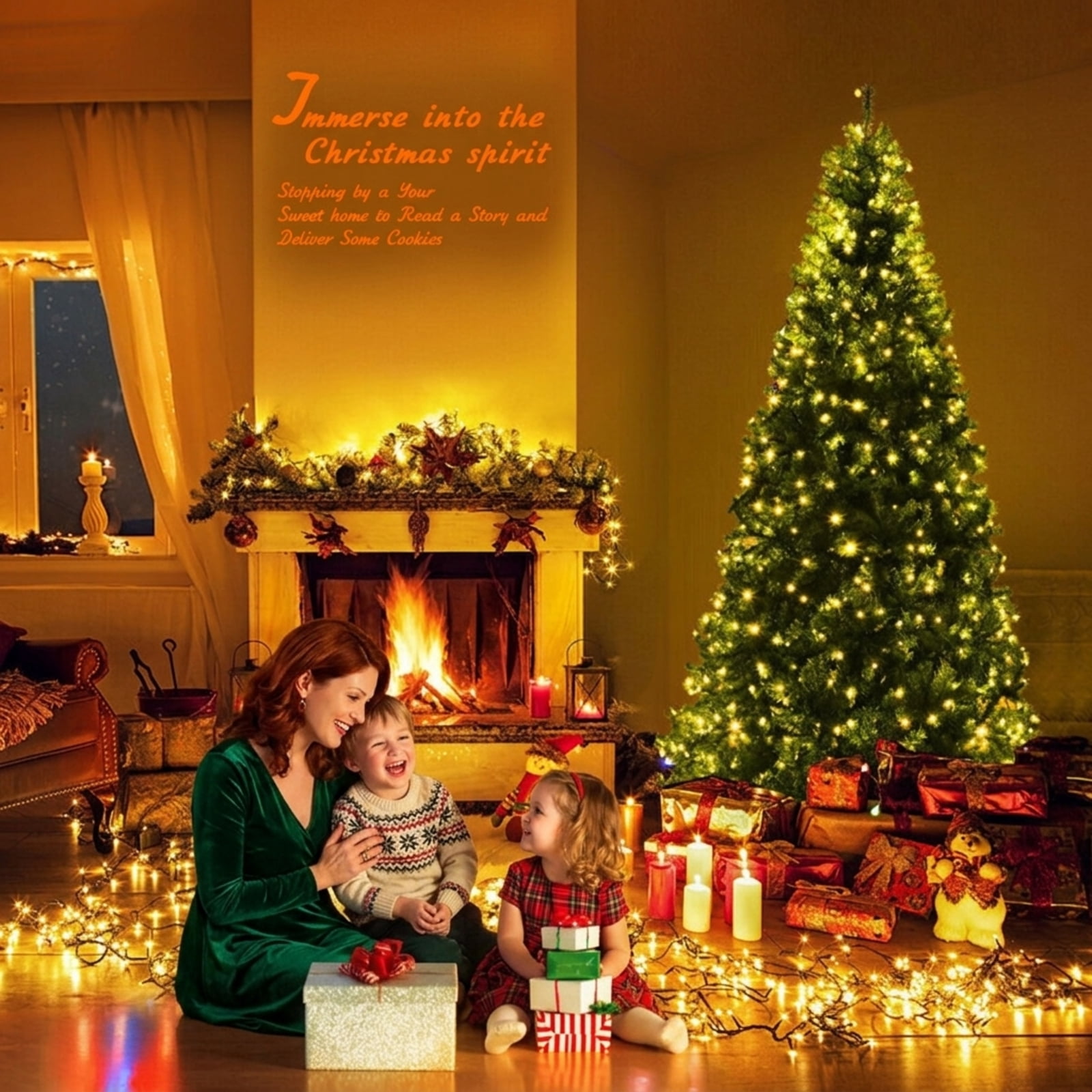 RUIE, 7 Foot Pre-Lit Tree, 7 ft Artificial Christmas Tree, 350 LED Lights, Green, 1000 Full Tips, for Home Holiday Xmas Decoration