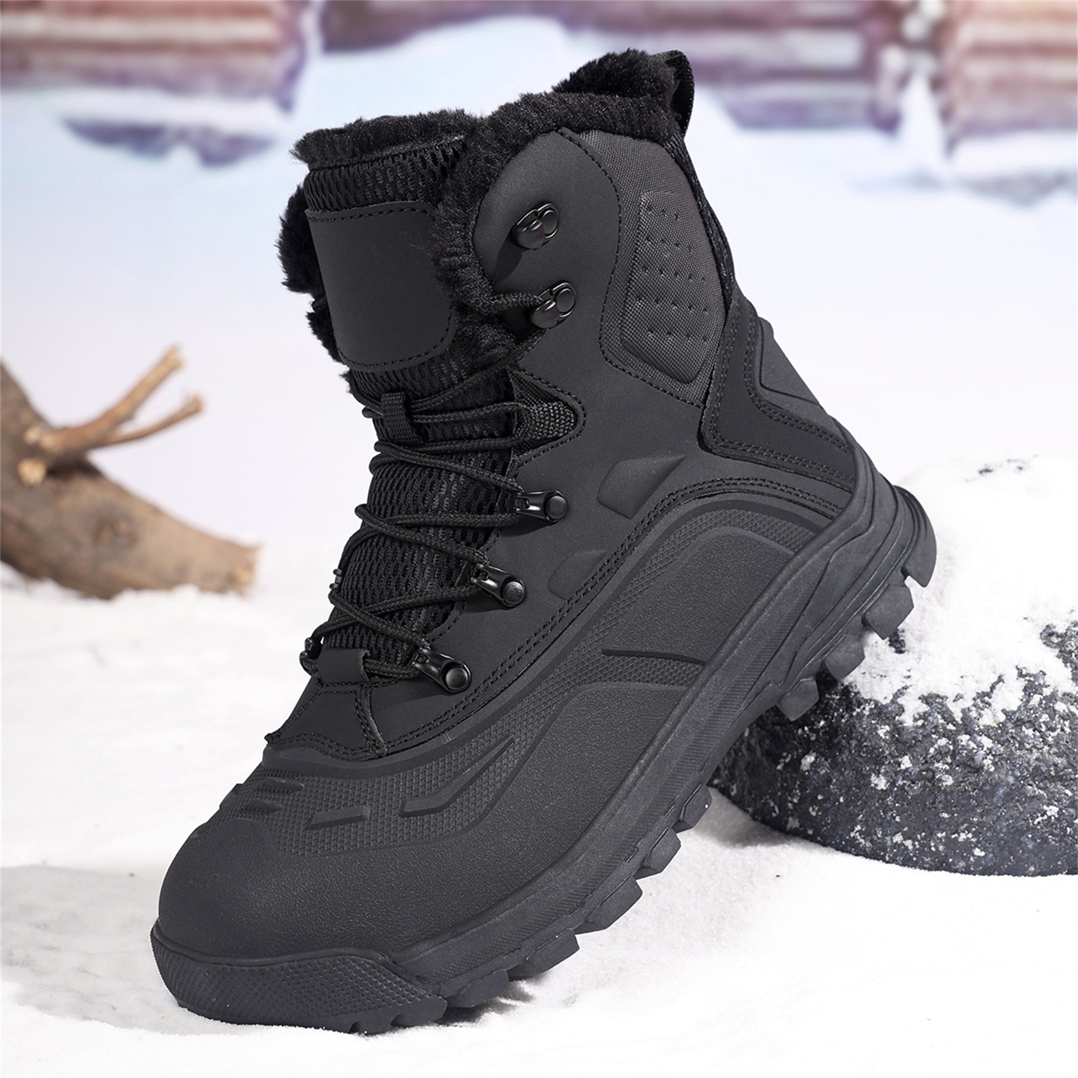 YOURDIARY Men's Ankle-High Waterproof Hiking Boots Snow Boots Outdoor Shoes Trekking Trails Faux Fur Lined