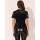 thumbnail image 3 of INSPIRE CHIC Blusa de fiesta de manga corta con cuello redondo y lentejuelas de terciopelo para mujer Negro XL, 3 of 4