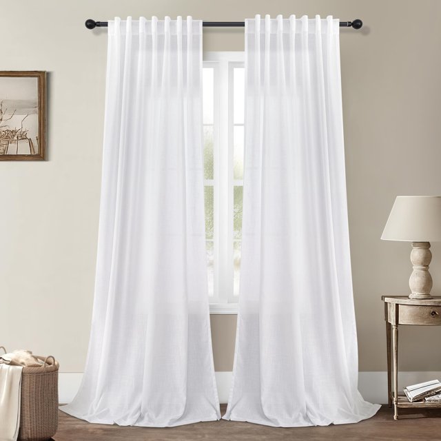 Cortinas DANCURTON, mezcla de lino, 107 x 234 cm, semitransparente, color blanco