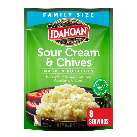 Idahoan Sour Cream & Chives Mashed Potatoes Family Size, 8 oz Pouch