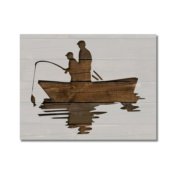 Father and Son Fishing in Boat Stencil Template Reusable 8.5 x 11 for Painting on Walls, Wood, Etc. By Stencilville