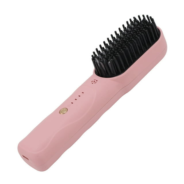 Cordless Hair Straightener Brush, Hair Straightening Comb Curling Iron Auto Constant Fast Heating 3 Temperature Settings with Rounded Teeth for Straight and Curly