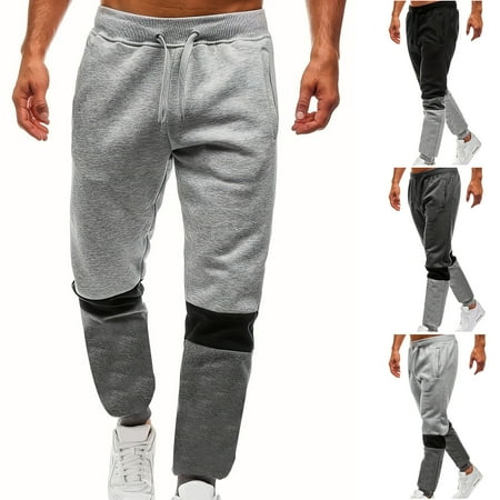 YHAJDS Men Patchwork Jogger Pants Solid Color Drawstring Elastic Waist Tapered Sport Bottoms YHAJDS Men Patchwork Jogger Pants Solid Color Drawstring Elastic Waist Tapered Sport Bottoms