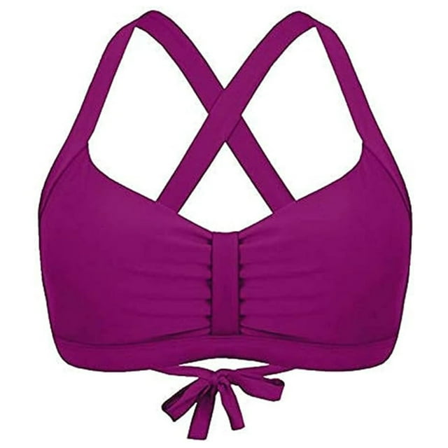 Haut de Maillot de Bain Bikini Uni Froncé Aguichant pour Femmes - Bretelles Ajustables en Nylon Spandex pour Vacances à la Plage
