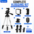 thumbnail image 2 of Acuvar Vlogging Kit For iPhone Android And Cameras With Wireless Microphone, 50 Inch Tripod, LED Light And Remote For Streaming And Content Creation, 2 of 9