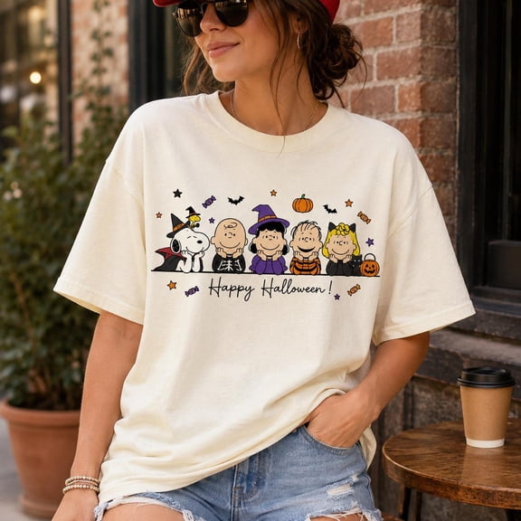 MoodThreads Studio Unisex Halloween Friends Spooky Squad Cute Fall Outfit Garment-Dyed Graphic T-Shirt