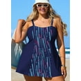thumbnail image 6 of SHEWIN Women's Plus One Piece Swimsuit Summer Tummy Control Swim Dress One Piece Bathing Suit with Pockets Blue Line L, 6 of 9