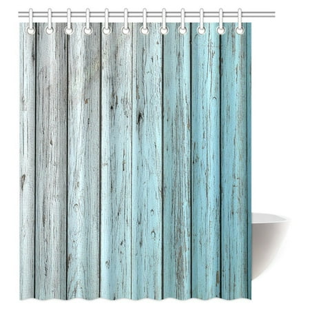 MYPOP Village Rustic Wood Panels Fabric Bathroom Shower Curtain Decor Set with Hooks, 60 X 72 Inches, Teal