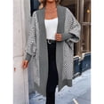 thumbnail image 6 of Women's Trendy Argyle Striped Knit Cardigan Open Front Long Sleeves Mid Long Sweater Coat Gray XL, 6 of 10